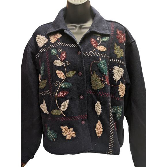 Vintage Paul Harris Jacket Cardigan Sweater Womens Large Leaf Boho 1990s Autumn - Picture 5 of 13
